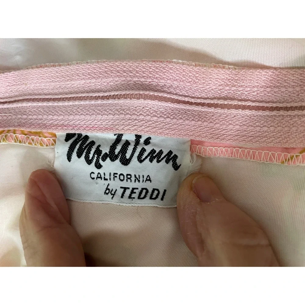 Vintage‎ Mr. Winn Dress 1960 Pink Butterfly Ruffle Collar V Neck Small GUC